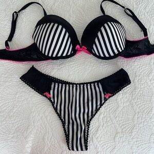 2 Pc Sexy Little Things Bra and Panty Thong Stripe Set